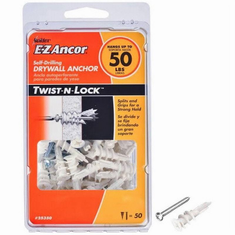 EZ Ancor 50 Pack 50 Self Drilling Plastic Drywall Anchor TwistNLock