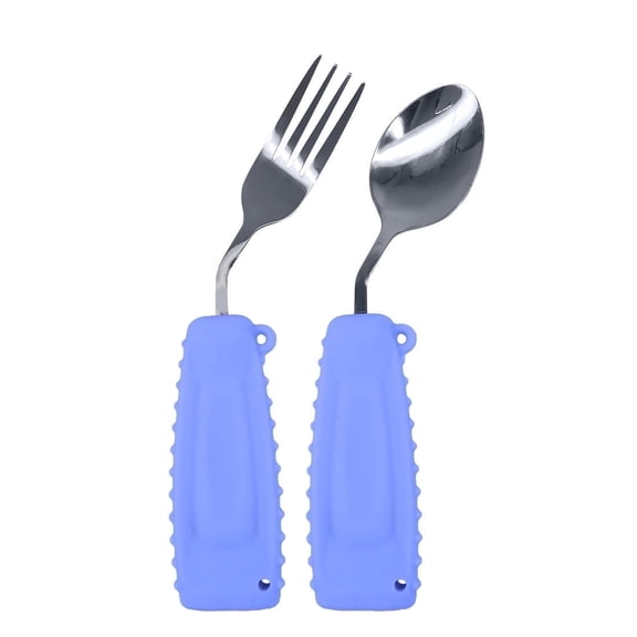 EZ Assistive Adaptive Utensils Spoon & Fork Easy to Hold for Independent Eating, Weighted Utensils for Hand Tremors