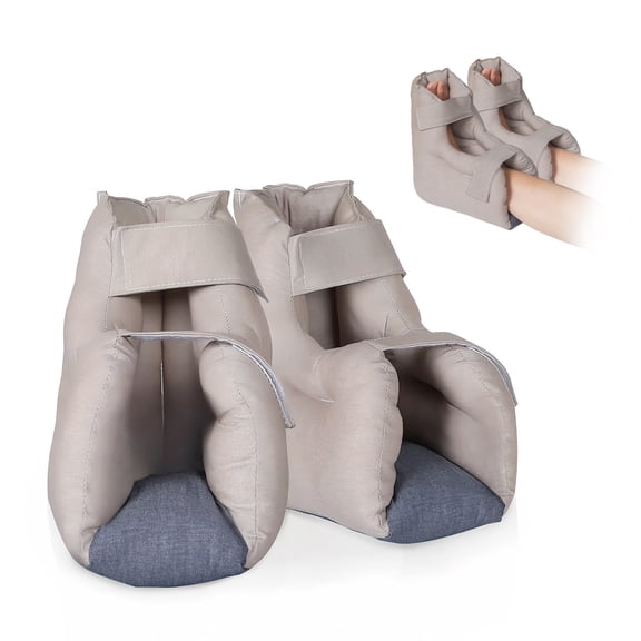 EZ Assistive Heel Protectors for Bed, Cotton Fabric Open-Heel Cushion Booties for Sleeping and Bedridden Use, 1 Pair, Khaki