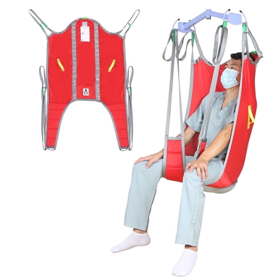 EZ Assistive Patient Lift Sling, Divided Leg, High Back, 500 lb Capacity, Red, Large
