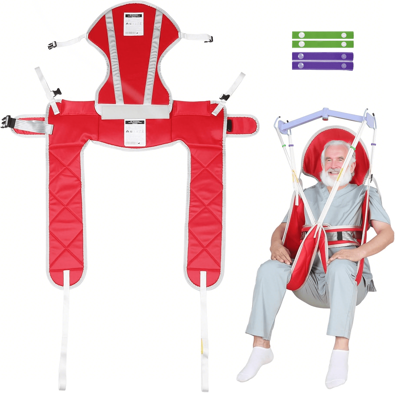 EZ Assistive Patient Lift Sling with Head Support, Toileting Transfer Sling for Elderly and Disabled, Polyester Padded Lift Sling, 500 lb Capacity, Red, Large
