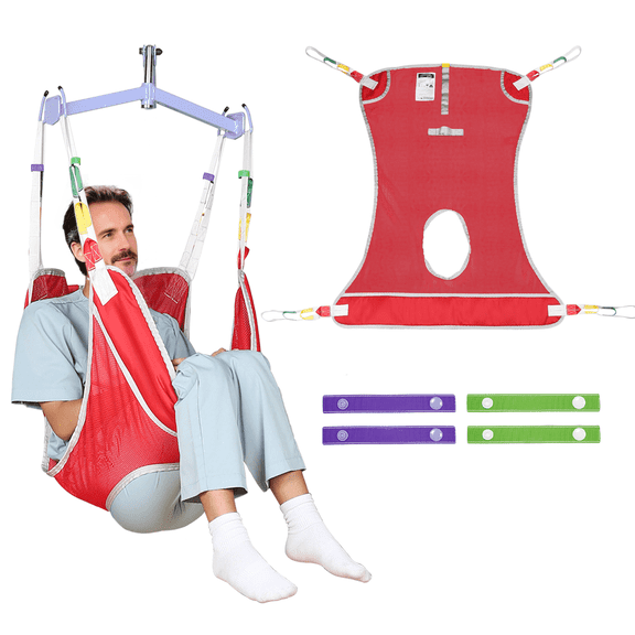 EZ Assistive Patient Lift Sling with Commode Opening, Transfer and Repositioning Aid, Breathable Polyester Mesh, 1 Pack,RedMedium