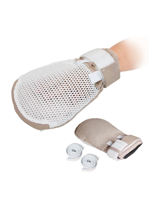 Restraint Gloves with Zipper for Dementia Patients, Anti-Scratch Medical Mitts with Non-Slip Wrist and Washable Liner