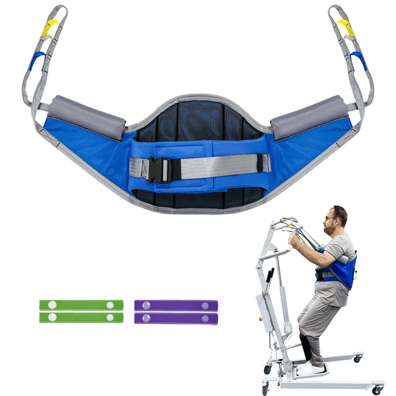 EZ Assistive Sit to Stand Padded Patient Lift Sling, Anti-Slip Material, Blue, 500 lb Capacity L