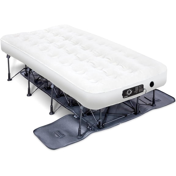 EZ-Bed (Twin) Inflatable Air Mattress with Frame & Rolling Case, Built-in Deflate Defender Dual Pump Technology - 3 Min Self Inflate/Deflae Raised Blow up Bed on Legs, Premium Coil Design