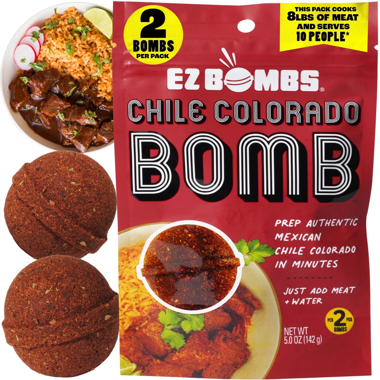 EZ Bombs Chile Colorado, Pack of 2 - Authentic Mexican Seasoning Spice Bomb for Traditional Chile Colorado, Perfect for Family Dinners, Meal Prep, or Weekend Cooking
