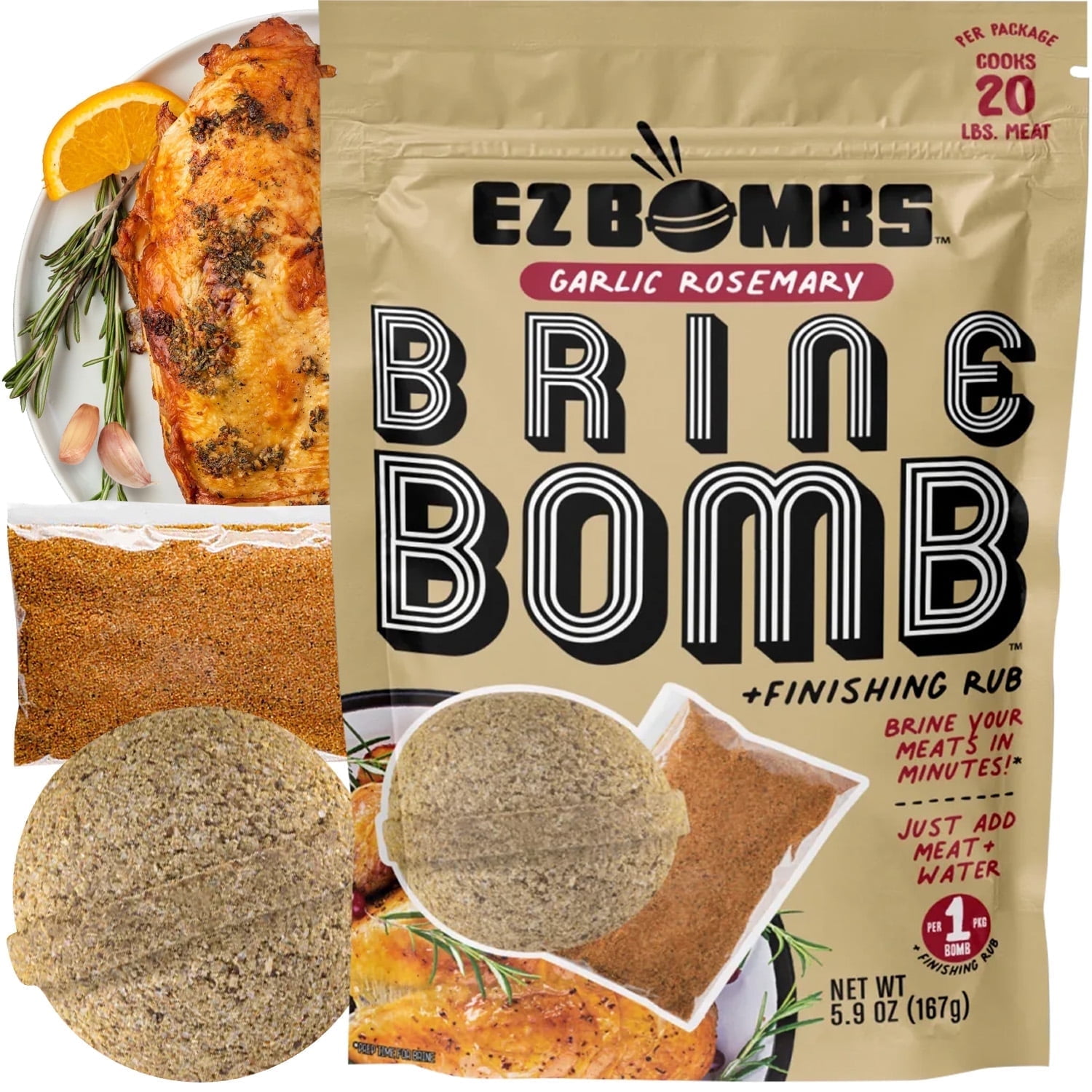 EZ Bombs Garlic Rosemary Brine Bomb Seasoning with Finishing Rub, 2 Pack  All-in-One turkey brine kit for Juicy, Flavorful Meat  Perfect for Turkey, Chicken, Pork, and Beef  Brines Up to 20 lbs