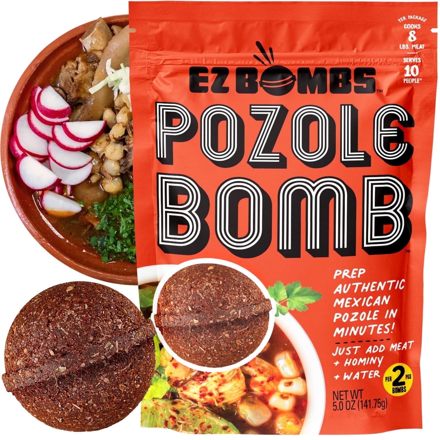 EZ Bombs Pozole Bomb Seasoning, Authentic Mexican Soup Mix with Real Chiles, 2 Pack