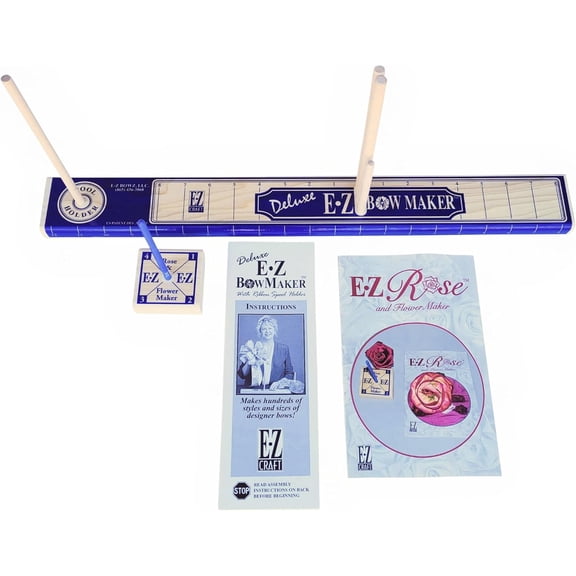 EZ Bow Maker with Rose and Flower Attachment - Easy Tool Kit for Ribbon, Crafts, Wreaths, Gift Bows, Hair Flowers, Roses, Christmas Decor Bowmaking, Weddings
