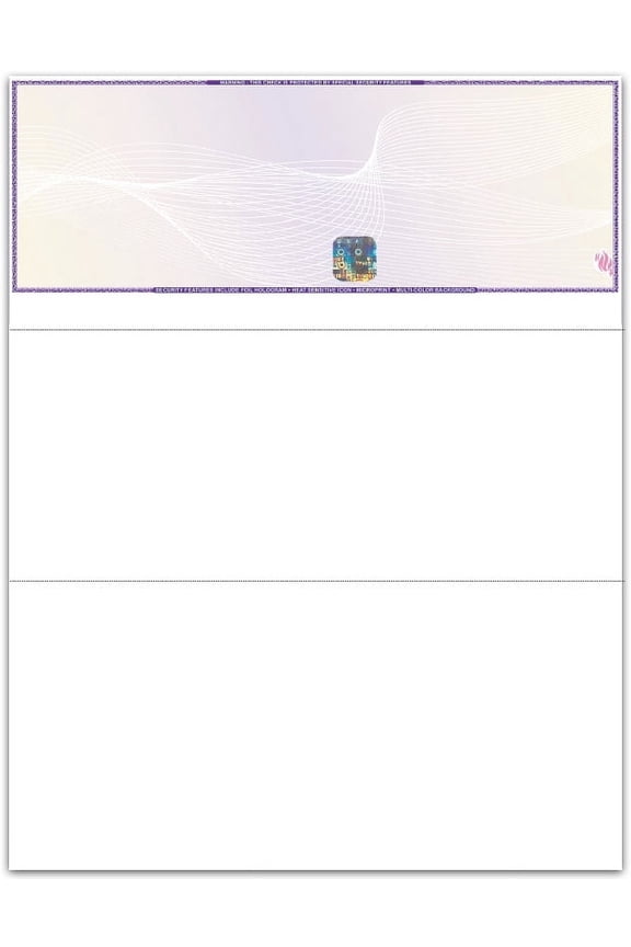 Blank Hologram High Security Business Checks | Check at Top (Purple/Yellow) | 500 Sheets | Compatible with QuickBooks