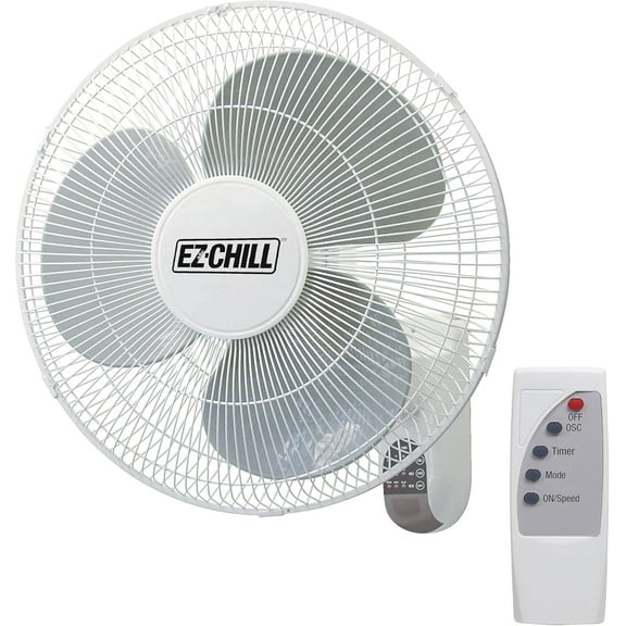EZ-Chill 16" Oscillating Wall Mount Fan with Remote Control, Timer, Tilt