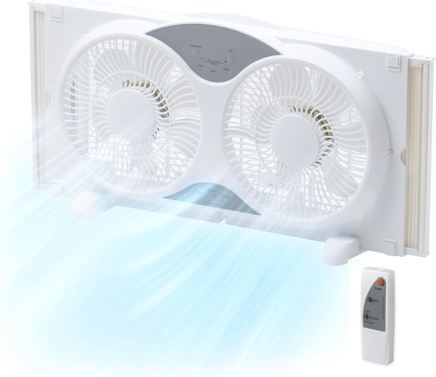 EZ Chill 9" Deluxe Reversible Twin Window Fan with Remote - White