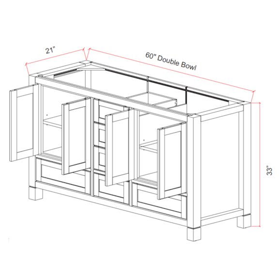 EZ Click Langmore Sedona Mist - Vanity Double Bowl Sink Cabinet