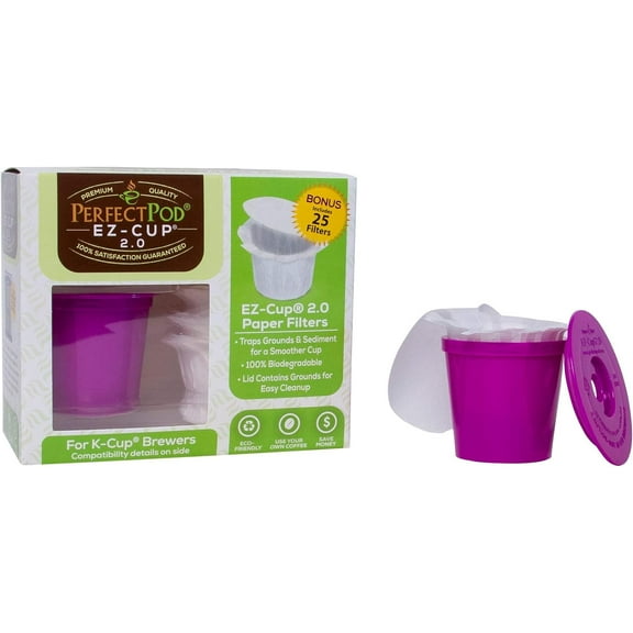 EZ-Cup 2.0 Starter Pack | 1-Stream Reusable K Cup Coffee Pod Capsule with 25 Disposable Paper Filters (Starter Pack)