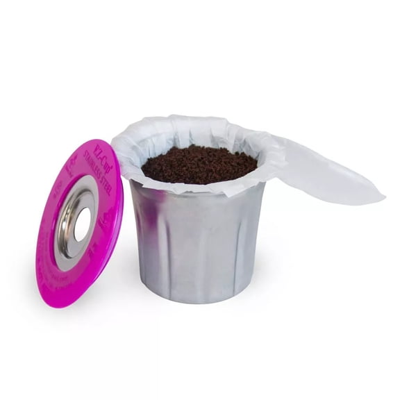 EZ-Cup Stainless Steel Reusable Coffee Pod with 25 Disposable Paper Filters: BPA-Free K-Cup Compatible