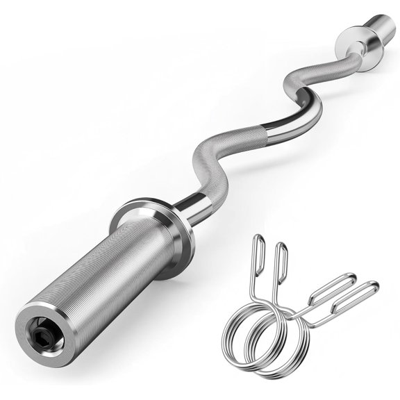 EZ Curl Bar 47 Inch Olympic, Curved Barbell for Home Gym, 2-Inch Plate Compatible, Chrome Curling Bar with Bearings for Biceps Triceps Workout