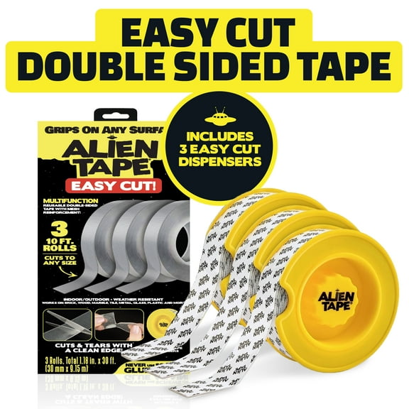 Alien Tape EZ Cut Easy Cut 3 rolls Double-Sided Mounting Tape, 10 Ft Pre-Cut Grids for Hassle-Free Cutting, Strong Adhesive, Multi-Surface Use, No Scissors Needed, Perfect for Home & Office Projects
