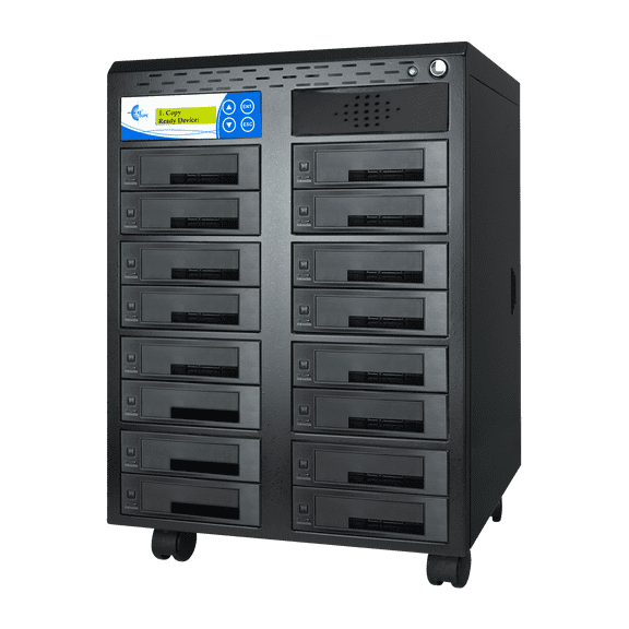 EZ DUPE 1 to 15 SSD HDD Hard Drive Duplicator - 18GB/Min - Standalone Copier and Sanitizer/Eraser for Multiple SATA 3.5 Disk & 2.5 Solid State Drives at copy speed up to 300MB/Sec (H15PROHEB)