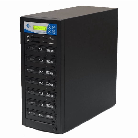 EZ DUPE 1 to 6 Media Mirror Plus Duplicator (Blu-ray) - Flash (SD / CF / MS / MMC / USB) & Disc (Blu-Ray / DVD / CD) to 1 Media / 6 Disc Copy Copier Multimedia Backup (M1006-SSPBD)