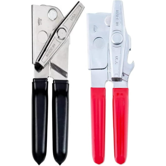 EZ-DUZ-IT Deluxe Manual Can Opener - 2 Pack - Heavy Duty and Rust Proof - Sharp Blade with Smooth Edge - Large, Comfortable Red and Black Grips - Easy Turn Knob - Opens Various Can Sizes