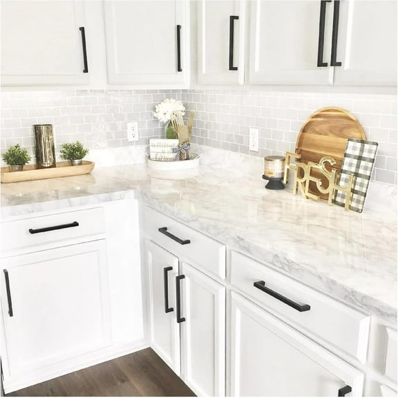 EZ FAUX DECOR Premium 36” x 72” Kitchen Countertop Vinyl Laminate Cover Waterproof Self Adhesive Durable White Marble Contact Paper for Countertops Peel and Stick Backsplash (6ft)