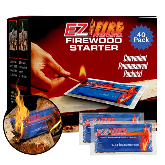EZ FIRE FIRESTARTER for Fireplace, Campfire, or Grill, Safe, Fast, Gel Packets for Indoor or Outdoor Use, 40 Pack