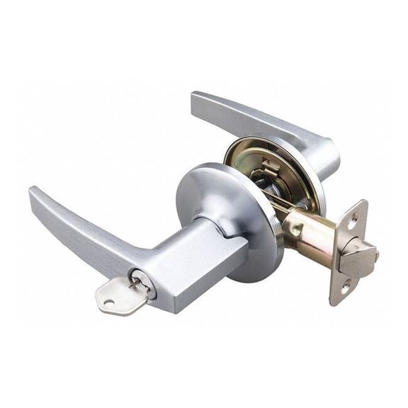 EZ-FLO 57846 Reversible Entry Door Straight Lever Lockset, Satin Chrome