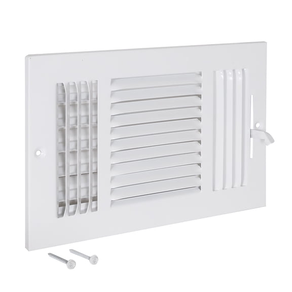 EZ-FLO 61614 Three-Way Sidewall/Ceiling Register, 10 inch (W) x 6 inch  (H) Opening, White