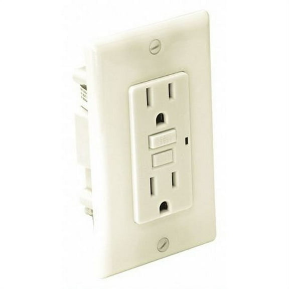 EZ-FLO 62168 Self-Test 15 Amp 125 Volt Slim GFCI Outlet with LED Indicator and Wall Plate, Ivory