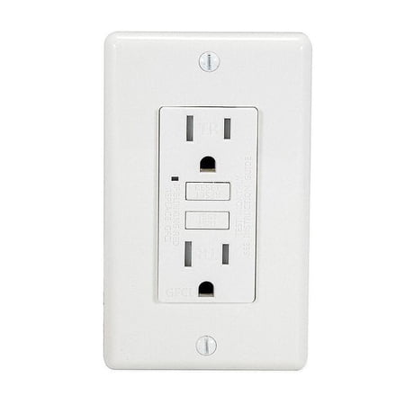 EZ-FLO 62173 Tamper Resistant Self-Test 15 Amp Slim GFCI Outlet with LED Indicator, White