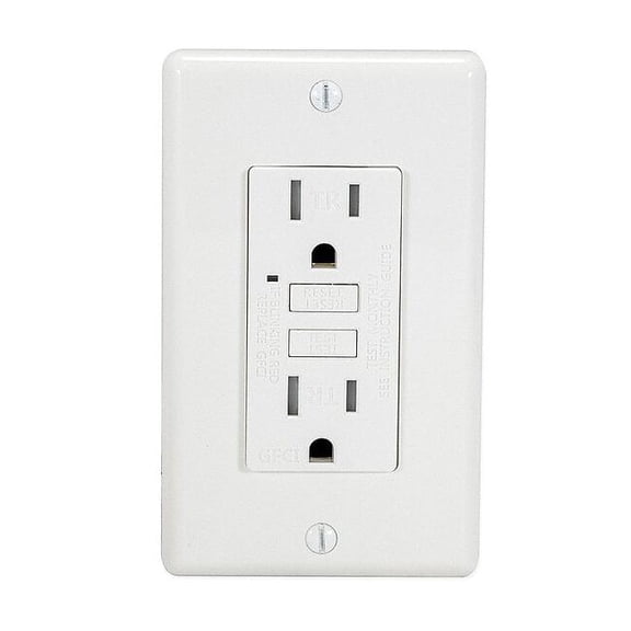 EZ-FLO 62173 Tamper Resistant Self-Test 15 Amp Slim GFCI Outlet with LED Indicator, White