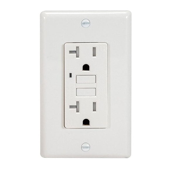 EZ-FLO 62175 Tamper Resistant Self-Test 20 Amp Slim GFCI Outlet with LED Indicator and Wall Plate, White