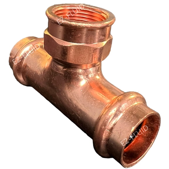 EZ-FLUID 1/2" Press x 1/2" FIP Threaded Tee Copper Fitting, Lead-Free, Pro Press Type Press x Threaded 3-Way Reducing Tee, 1-Pack