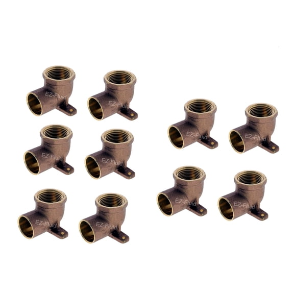 EZ-FLUID(10-pack) 1/2" Nom. Copper Sweat X 1/2" Fip Threaded Drop Ear Elbow Fitting C by F, LF Brass Shower Drop Ear 90 Degree Elbow with Sweat Socket and Female Threaded Plumbing Fittings
