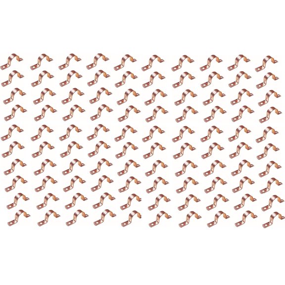 EZ-FLUID (100pcs) 1" Genuine Real Copper Pipe Strap Clamp Hanger with Two Holes, Plain Surface, Real Copper LF Pressure Pipe Fitting for Residential, Commercial