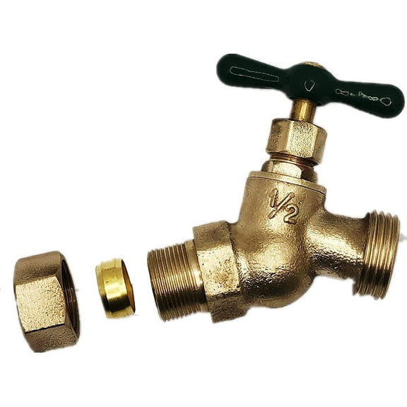 EZ-FLUID 5/8" Comp. Hose Bibb X 3/4" MHT Male Hose Threaded Hose Connector Hose Bib,Heavy Duty Brass No-Kink Hose Bibb Water Faucet,Outdoor Garden Hoses Spigot Shut Off Valve Hose Facuet Bibs (1)