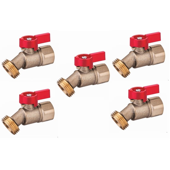EZ-FLUID (5) Heavy Duty LF Brass 1/2" FIP X 3/4" MHT Male Threaded Connector 1/4 Turn No-Kink Hose Bibb, Water Faucet Outdoor Garden Spigot Shut Off Valve