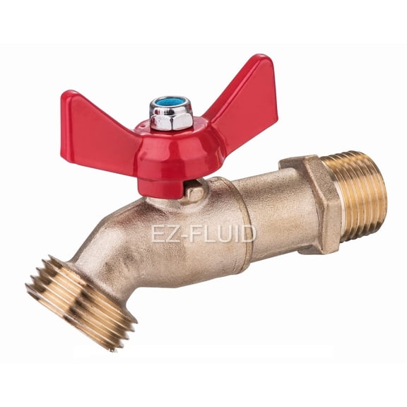 EZ-FLUID Heavy Duty LF Brass 1/2" MIP x 3/4" MHT Male Hose Connector - 1/4 Turn No-Kink Hose Bibb, Outdoor Garden Faucet Spigot Shut Off Valve