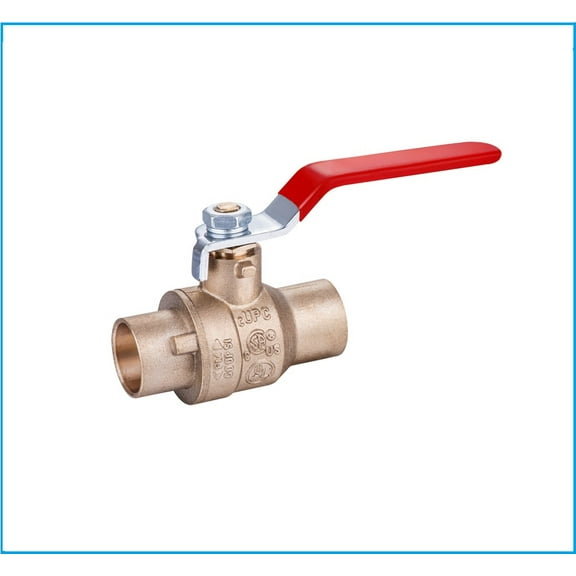 EZ-FLUID Plumbing 1-1/2" Sweat Solder C X C Brass Full Port Water Stop Shut Off Ball Valve ,Heavy Duty Lead Free ,For Copper Tubing,Quarter Turn Red Handle (1-Pack)