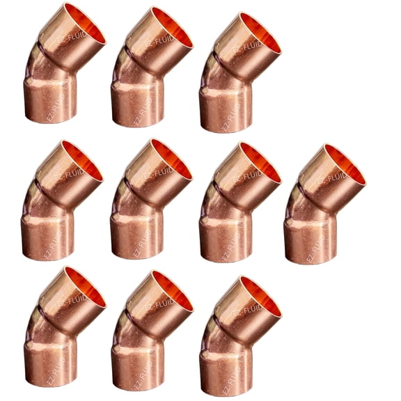 EZ-FLUID Plumbing 1/2" C X C Copper 45 Degree Elbow,LF Short Turn Pressure Copper Fittings with Sweat Solder Connection for Residential,Commercial. (10 Pack)