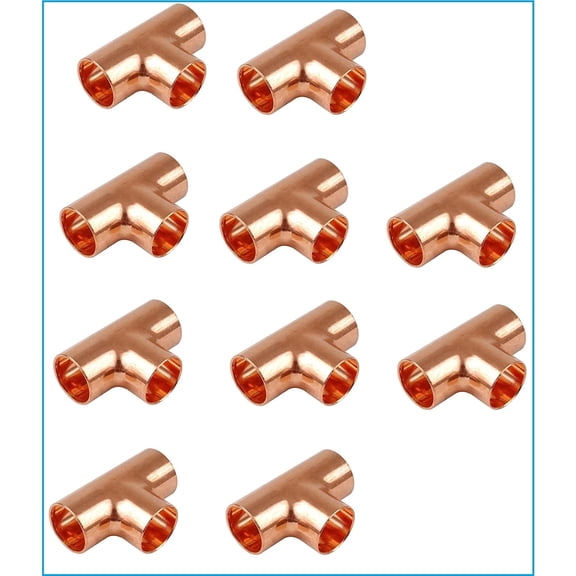 EZ-FLUID Plumbing 1" C X C Lead Free Copper Tee,Pressure Copper Fittings with Three Ways Tee Sweat Solder Connection for Residential,Commercial Copper Pipe (10)