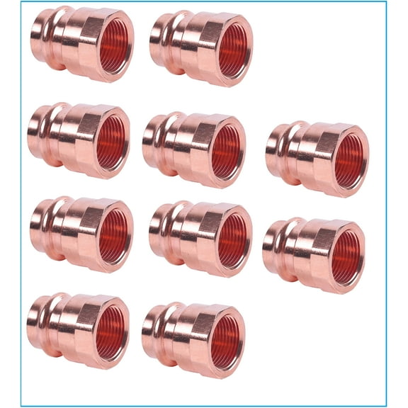 EZ-FLUID Plumbing 1" FIP x Press LF Copper Press Female Adapter Pressure Copper Fitting ProPress Female NPT x Press Connection for Residential,Commercial. (10 Pack)