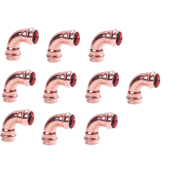 (10Pcs)EZ-FLUID Plumbing 1/2" 90-Degree Press Elbow, Pro Press Type Copper Fitting, Lead-Free, 10-Pack Residential,Commercial