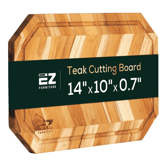 EZ FURNITURE 14 x 10 Inch Herringbone Teak Cutting Board, Wood Cutting Board with Juice Groove and Handles, Cutting Board Wood, Teak Cutting Board, Wooden Cutting Boards for Kitchen