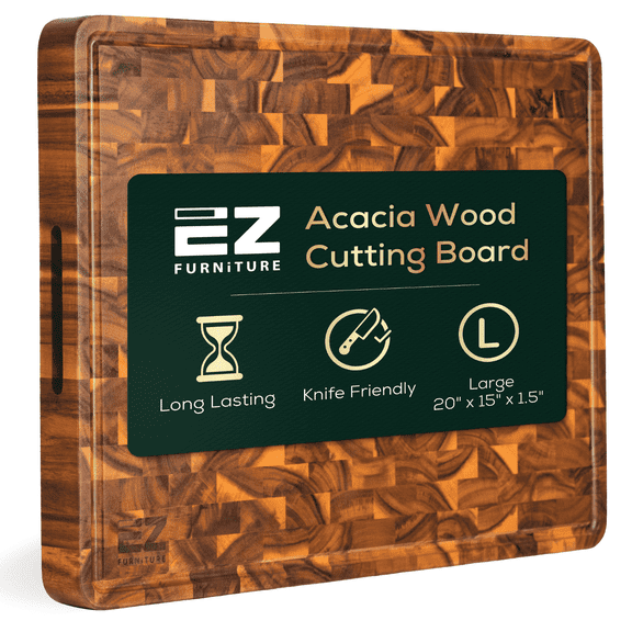 EZ FURNITURE 20 x 15 Inch Large Acacia Wood Cutting Board, End Grain Cutting Board with Juice Groove and Handles, Wooden Cutting Boards for Kitchen, Wooden Chopping Board for Meat, Vegetables, Fruit