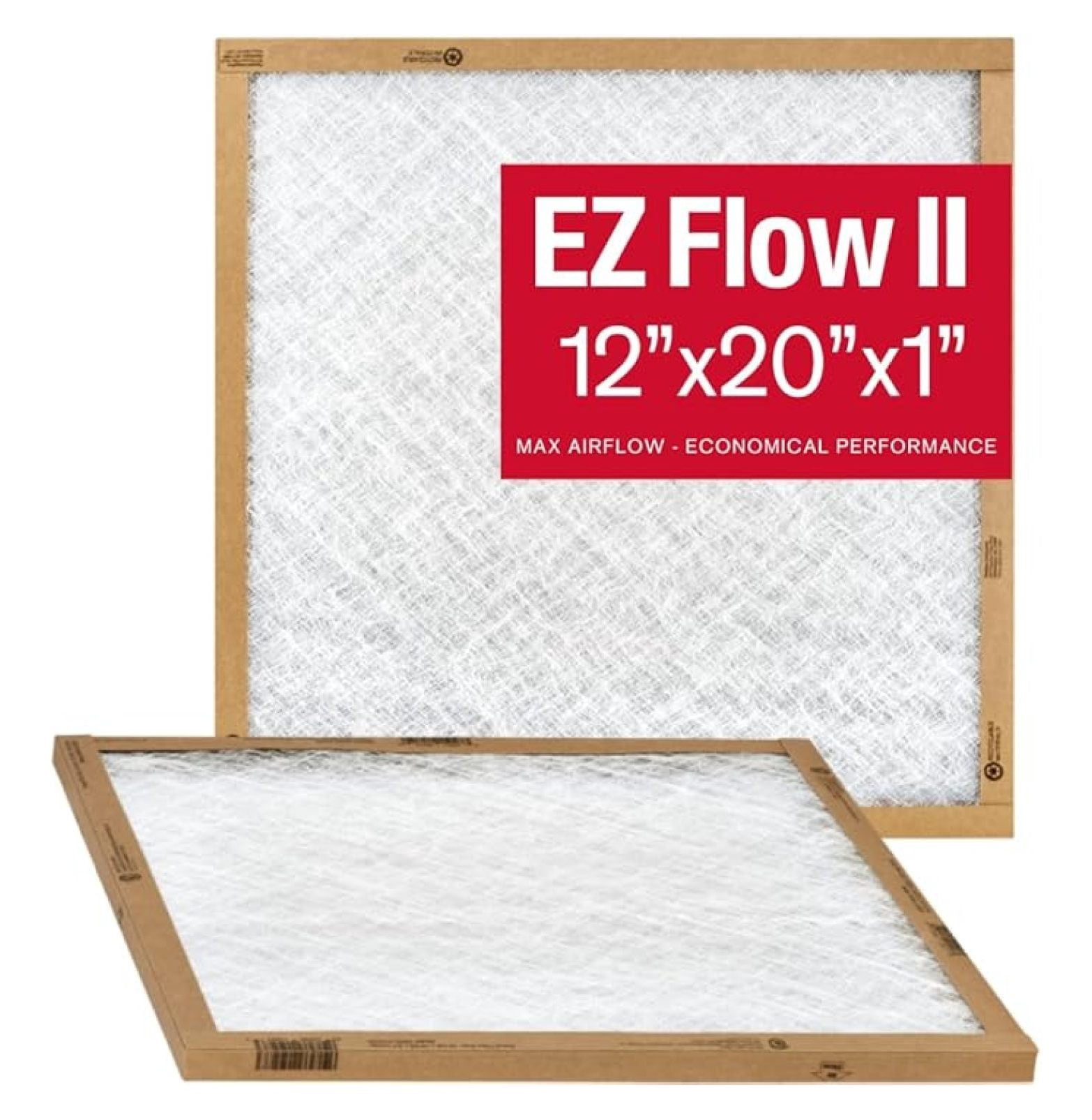 EZ-Flow II 12x20x1 Air Filters, MERV 1, Furnace, HVAC, & Filter - High-Airflow, Energy-Efficient, Fiberglass Media 10055.011220, (2-Pack)