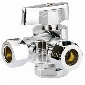 EZ-Fluid 1/2" FIP Female Iron Pipe Threaded X 3/8"Comp X 3/8"Comp 1/4 Turn Dual Outlets Heavy Duty Chrome Brass Angle Stop Valve Water Shut Off Ball Valve For Water Pipes,Kitchen,Bathroom(1)