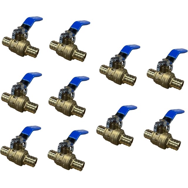 Efield 10-Pack 3/4" PEX Full Port Ball Valve – Lead-Free Brass, Drop Ear, Shut Off Stop