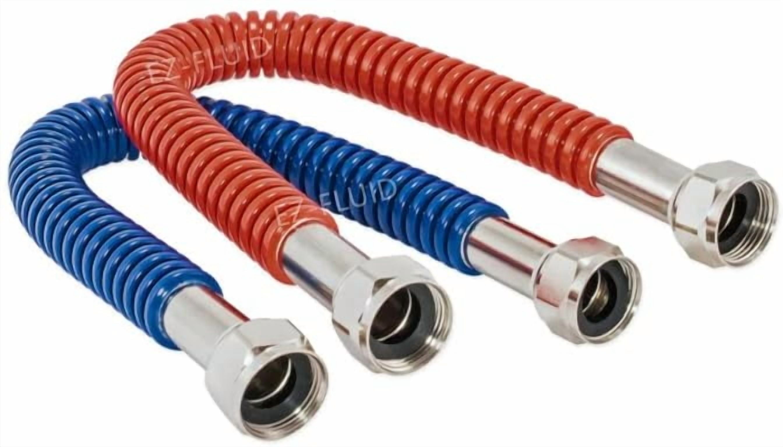 EZ-Fluid 12-Inch, 3/4-Inch FIP x 3/4-Inch FIP Corrugated Flexible Stainless Steel Water Heater Connector Supply Line Red/Blue,Hot & Cold for Female Iron Water Pipes Fitting (1Pair)