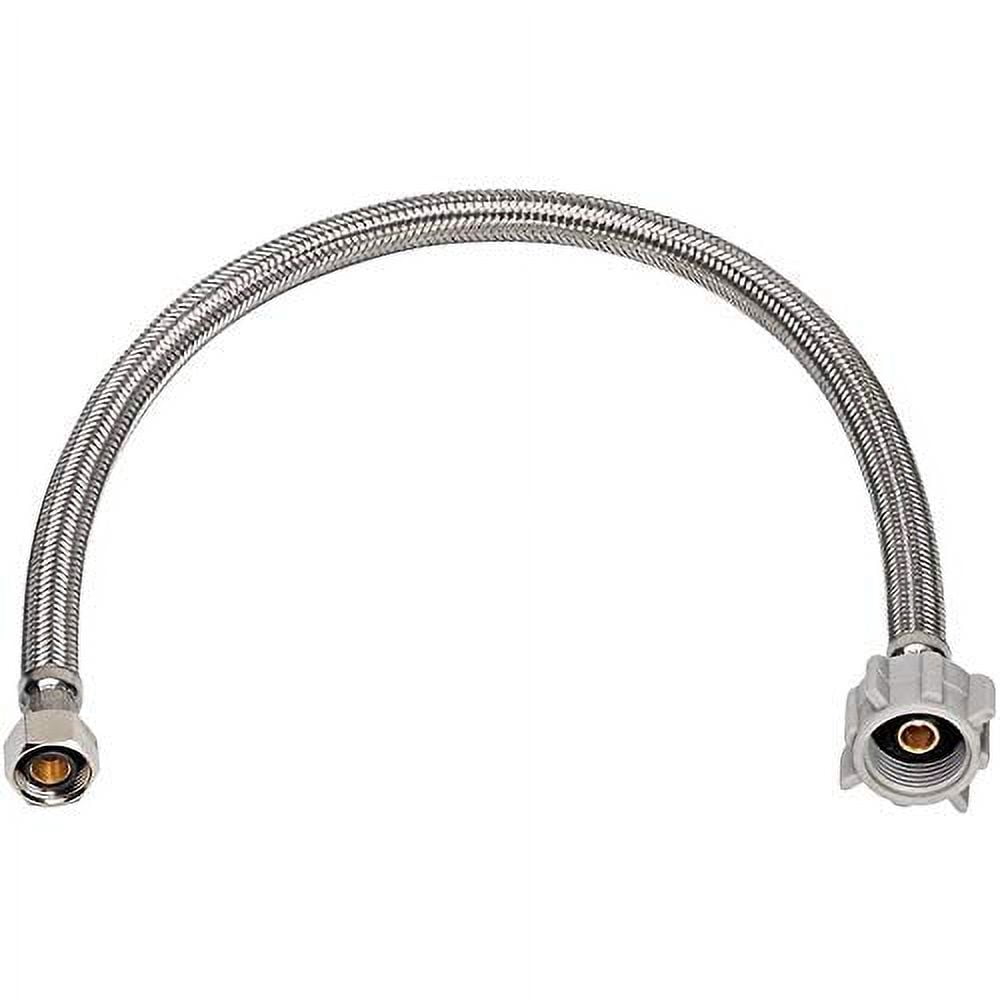 EZ-Fluid 12" Toilet Water Supply Connector, Braided Stainless Steel - 3/8 Female Compression Thread x 7/8 Female Ballcock Thread 12-Inch Toilet Water Connectors Hose (1-PACK)